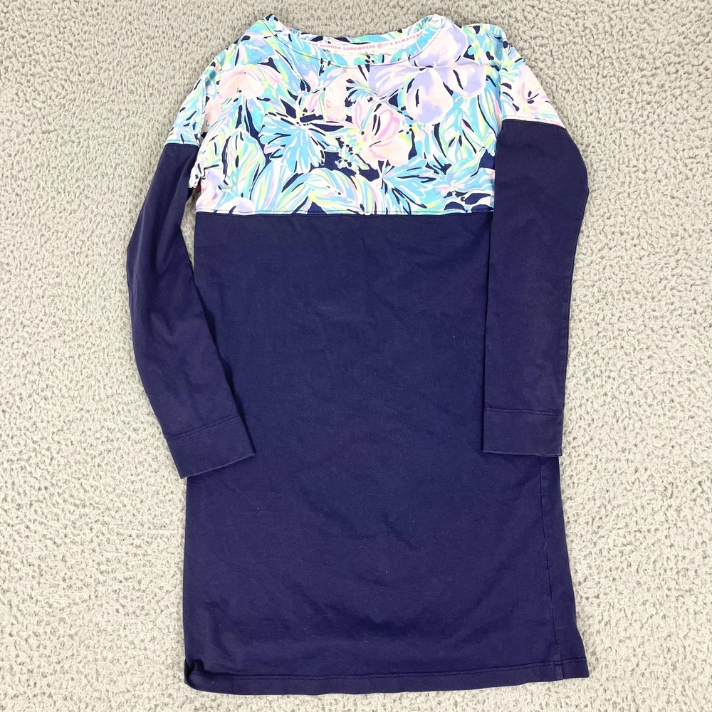 Lilly‎ Pulitzer Shirt Womens 2XS Blue Floral Long Sleeve T-Shirt Casual